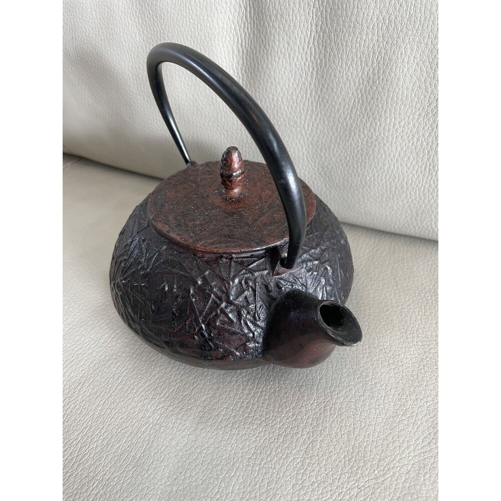 Vintage Japanese Cast Iron Teapot Tea Kettle stamped Enameled Pine Needle Acorn - Picture 8 of 9